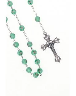 Green Murano Glass Rosary - Baroque Crucifix