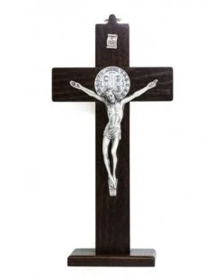 St. Benedict Crucifix Dark Wood With Base - Prestige Series