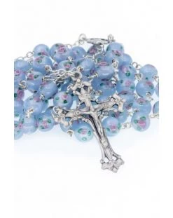 Baby Blue Murano Glass Rosary - Baroque Crucifix