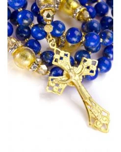 Navy Blue Lapislazuli And Gold Rosary