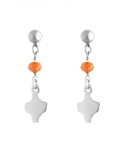 Silver Orange Crystal Earrings