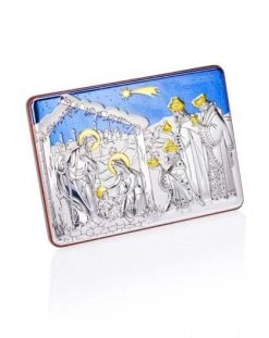 Painted Bilaminate Nativity Scene With Blue Sky