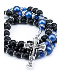 Satin Black Onyx And Iridescent Dark Blue Pearls