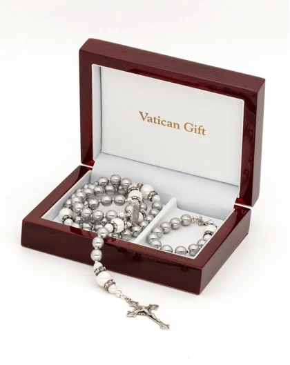 Rosary And Rosary Bracelet Set - Gray And Pearls 2 Rosary And Rosary Bracelet Set - Gray And Pearls - Image 2
