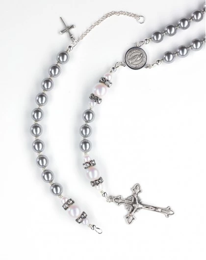 Rosary And Rosary Bracelet Set - Gray And Pearls 3 Rosary And Rosary Bracelet Set - Gray And Pearls - Image 3