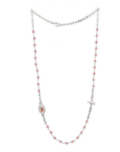 Crystal Necklace With Crucifix With Strass -Pink - Metal Silver 1 Crystal Necklace With Crucifix With Strass -Pink - Metal Silver