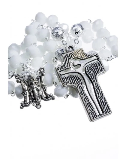 Crystal And Silver Paters Design Rosary - White 1 Crystal And Silver Paters Design Rosary - White