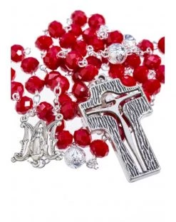 Crystal And Silver Paters Design Rosary - Red