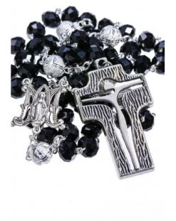 Crystal And Silver Paters Design Rosary - Black