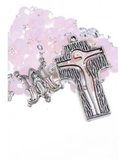 Crystal And Silver Paters Design Rosary - Pink