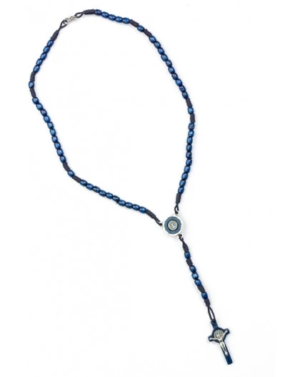 St Benedict Wood And Rope Blue Rosary Necklace 2 St Benedict Wood And Rope Blue Rosary Necklace - Image 2