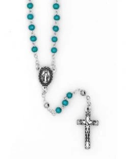Mini Turquoise Wood And Metal Rosary Necklace