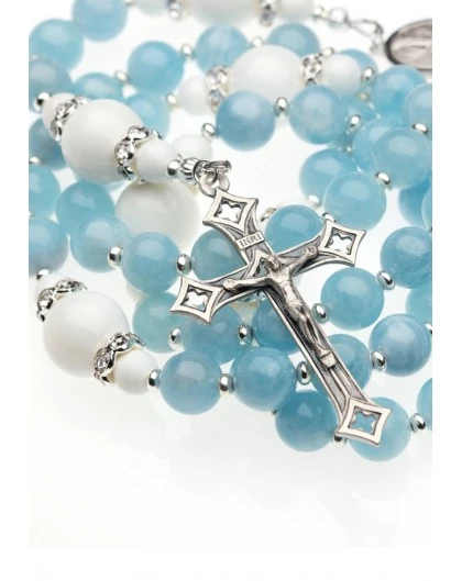 Aquamarine And White Shell Rosary 4 Aquamarine And White Shell Rosary - Image 4