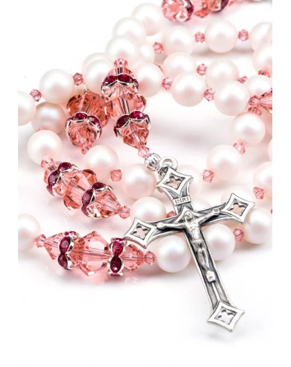 Ancient Rose And Satin Pearls Rosary - Red Strass 1 Ancient Rose And Satin Pearls Rosary - Red Strass