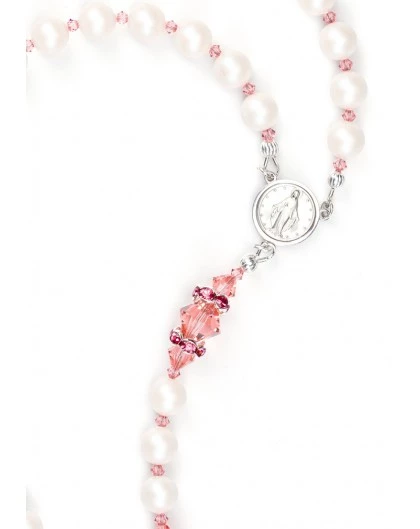 Ancient Rose And Satin Pearls Rosary - Red Strass 3 Ancient Rose And Satin Pearls Rosary - Red Strass - Image 3