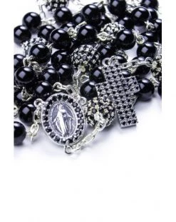 Black Onyx And Zircons Sterling Silver Rosary