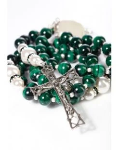 Malachite, Pearls, Sterling Silver 925 Precious Crucifix And Center