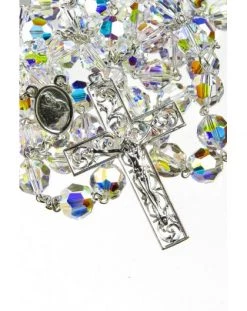 Clear Crystal Rosary With Renaissance Silver Crucifix
