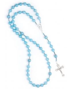 Pure Sky Blue Angelite Rosary With Ancient Sterling Silver Crucifix