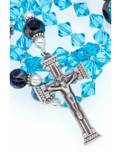 Deep Sky Blue Crystal Rosary Necklace 1 Deep Sky Blue Crystal Rosary Necklace