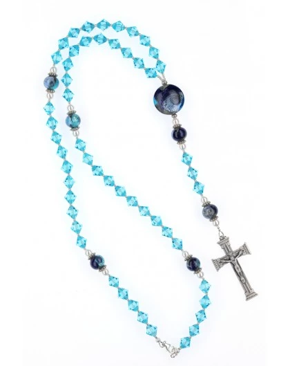 Deep Sky Blue Crystal Rosary Necklace 2 Deep Sky Blue Crystal Rosary Necklace - Image 2