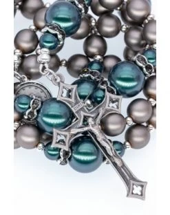 Ash Gray And Metal Green Crystal Rosary