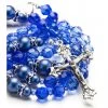 Shade Of Blue Swarovski Crystals And Dark Blue Pearls Rosary