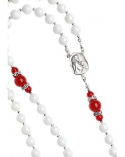White Shell And Red Corniola Rosary