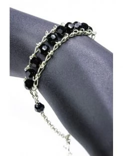 Double Chain Swarowski Black Crystal Rosary Bracelet