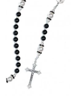 Black Onyx And Swarovsky Pearls Rosary
