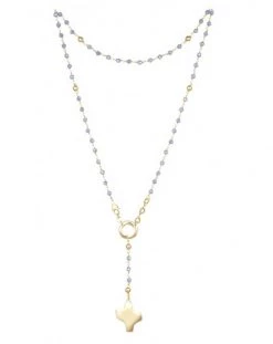 Crystal Rosary Necklace - Light Blue - Metal Gold