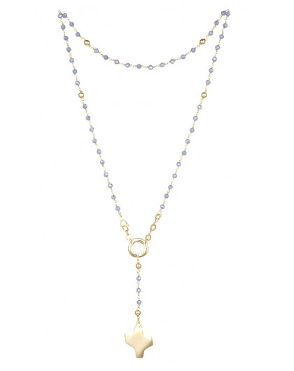 Crystal Rosary Necklace - Light Blue - Metal Gold 1 Crystal Rosary Necklace - Light Blue - Metal Gold