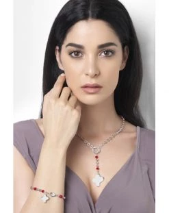 Dark Metal Rosary Necklace - Red Paters