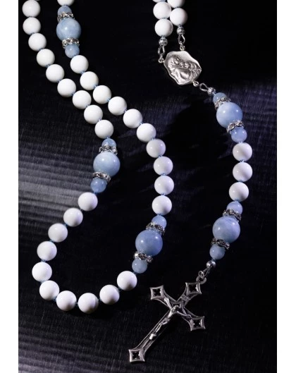 White Shell Aquamarine Rosary 2 White Shell Aquamarine Rosary - Image 2