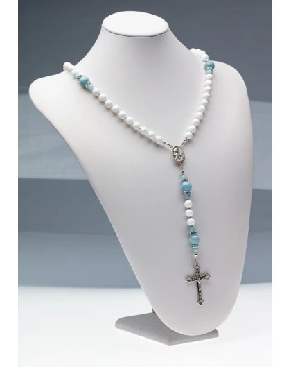 White Shell Aquamarine Rosary 5 White Shell Aquamarine Rosary - Image 5