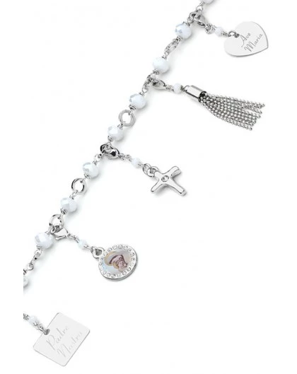 Charms Crystal Bracelet - White - Metal Silver 2 Charms Crystal Bracelet - White - Metal Silver - Image 2