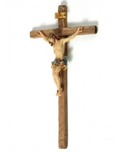 Handcarved Wooden Crucifix Blue Big