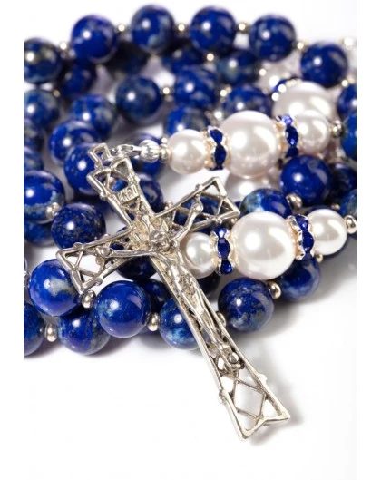 Lapislazuli, Pearls, Sterling Silver 925 Precious Crucifix And Center 1 Lapislazuli, Pearls, Sterling Silver 925 Precious Crucifix And Center