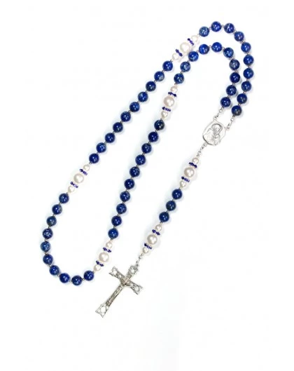Lapislazuli, Pearls, Sterling Silver 925 Precious Crucifix And Center 2 Lapislazuli, Pearls, Sterling Silver 925 Precious Crucifix And Center - Image 2