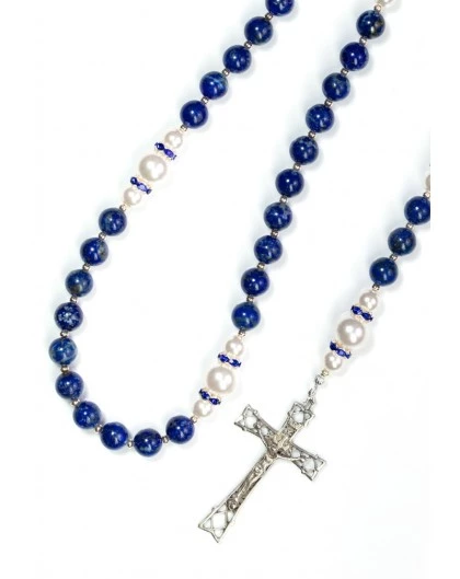 Lapislazuli, Pearls, Sterling Silver 925 Precious Crucifix And Center 3 Lapislazuli, Pearls, Sterling Silver 925 Precious Crucifix And Center - Image 3