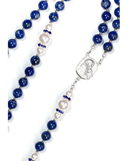 Lapislazuli, Pearls, Sterling Silver 925 Precious Crucifix And Center 4 Lapislazuli, Pearls, Sterling Silver 925 Precious Crucifix And Center - Image 4