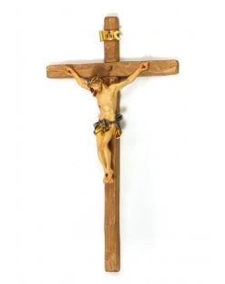 Handcarved Wooden Crucifix Blue Small