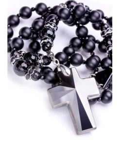 Total Black Matte Onyx & Crucifix Rosary Black Strass