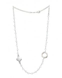 Crystal Necklace With Design Crucifix - White - Metal Silver