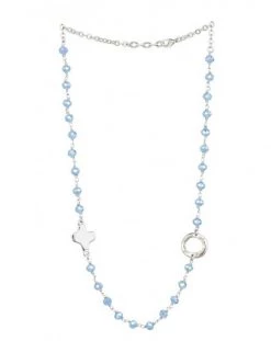Crystal Necklace With Design Crucifix - Light Blue - Metal Silver