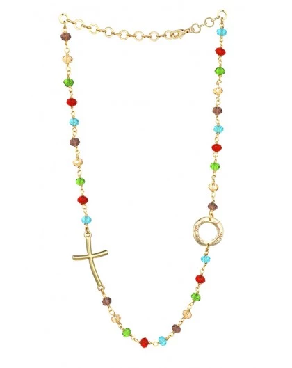 Crystal Necklace With Design Crucifix And Center - Multicolor - Metal Gold 1 Crystal Necklace With Design Crucifix And Center - Multicolor - Metal Gold