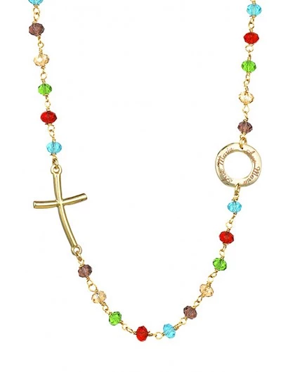 Crystal Necklace With Design Crucifix And Center - Multicolor - Metal Gold 2 Crystal Necklace With Design Crucifix And Center - Multicolor - Metal Gold - Image 2