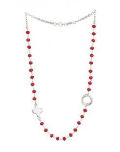 Crystal Necklace With Design Crucifix - Red - Metal Silver