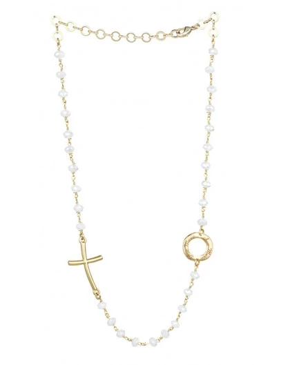 Crystal Necklace With Design Crucifix And Center - White - Metal Gold 1 Crystal Necklace With Design Crucifix And Center - White - Metal Gold