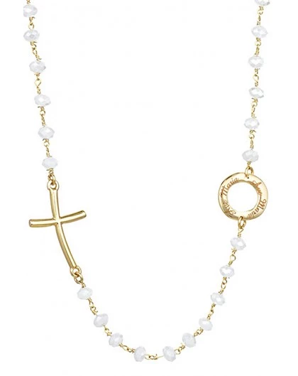 Crystal Necklace With Design Crucifix And Center - White - Metal Gold 2 Crystal Necklace With Design Crucifix And Center - White - Metal Gold - Image 2